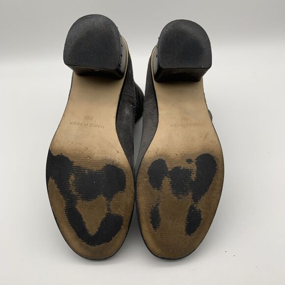 Marc Fisher Womens Suede Ankle Bootie Gray 7.5M Umala-T Round Toe Silver Studs - Picture 7 of 12